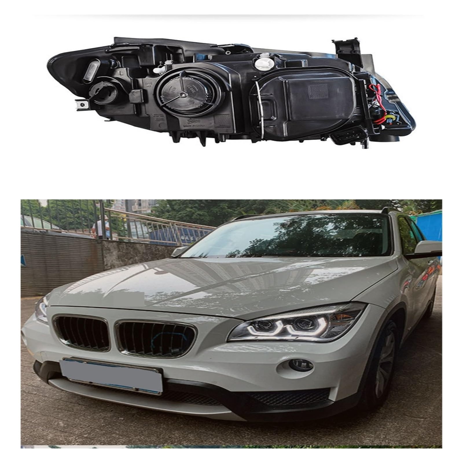 Coppia di fari auto compatibili con BMW X1 E84 2011-2015, accessori DRL ambra, indicatori di direzione, fari Plug and Play(With LED Bulbs)