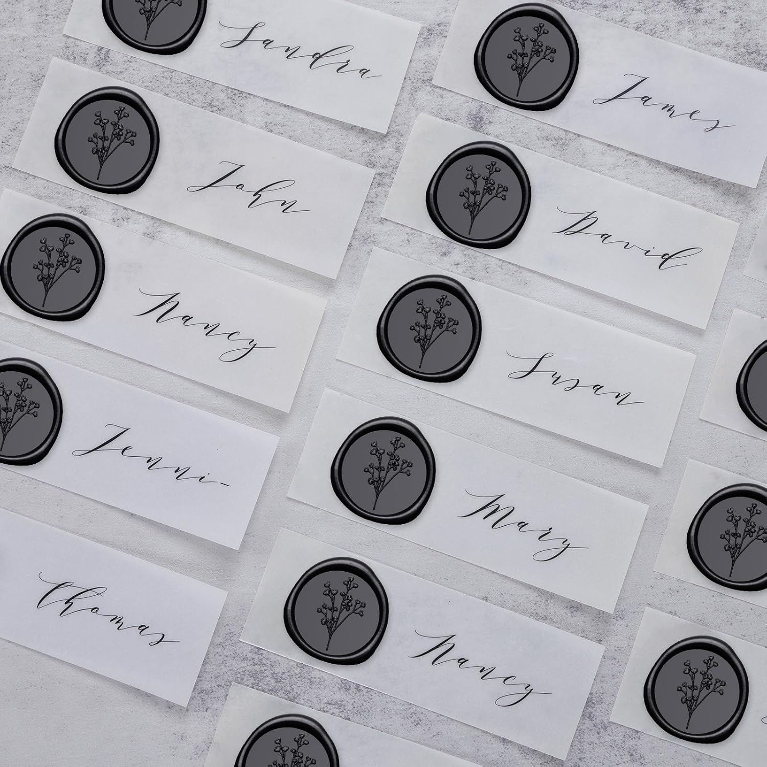 UNIQOOO Wax Seal Stickers - Baby‘s Breath Wedding Invitation Envelope Seal Stickers, Botanical 50 Pcs Self- Adhesive Black Stickers, Perfect for Invitation, Gift Wrapping, Crafts