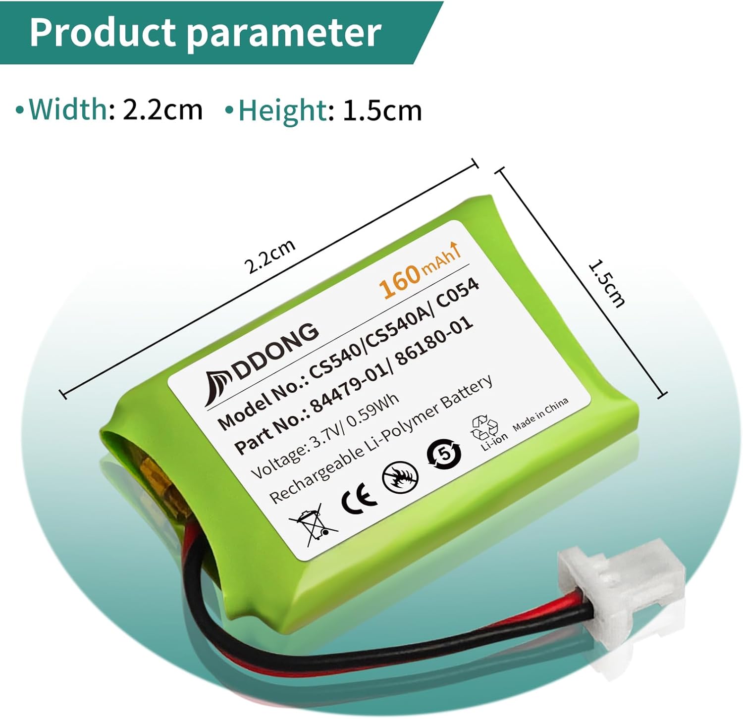DDONG 6 Pack CS540 Battery 86180-01 84479-01 160mAh for Plantronics C054 CS540A Headset Replacement Battery