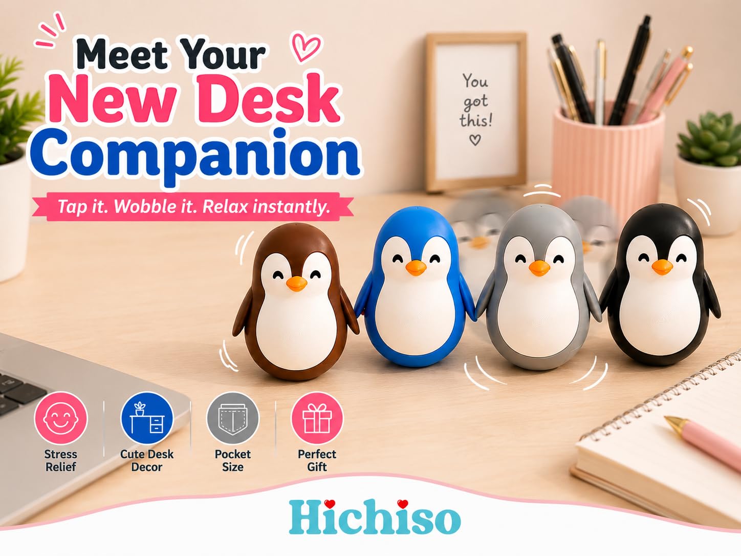 Roly Poly Penguin Wobbler | Cute Self-Righting Penguin Desk Toy | Stress Relief Fidget Toy | Mini Penguin Collectible | Office Desk Decor & Gift (Emperor Black, 1 pc) — Amazon image 6
