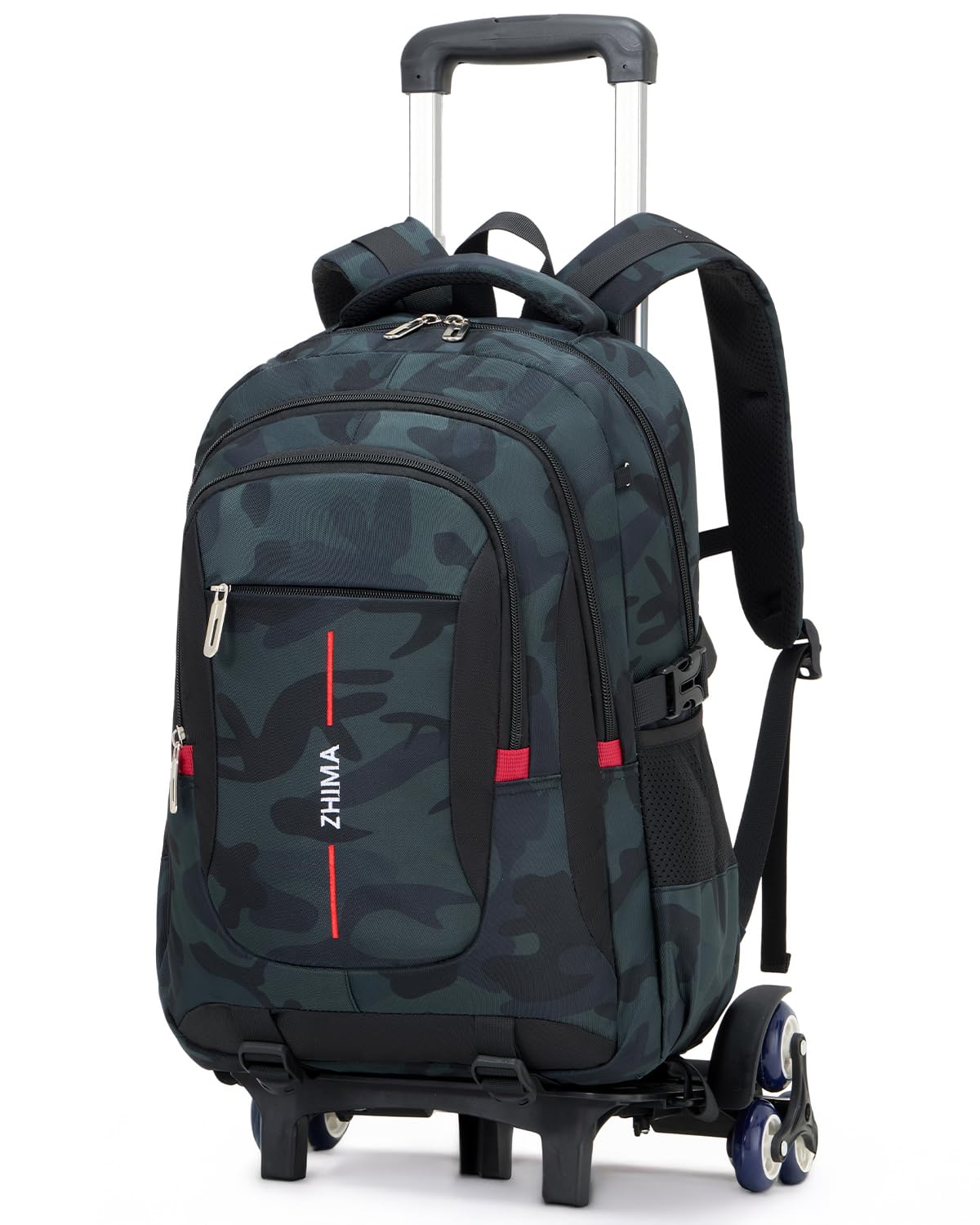 Amythe Mochila con Ruedas para Chicos - Gran Capacidad, Camuflaje Verde | Trolley Escolar 6 Ruedas con Carrito Extraíble - Mochila Adolescentes para Vuelta al Cole Primaria ESO Instituto – PC 15.6"