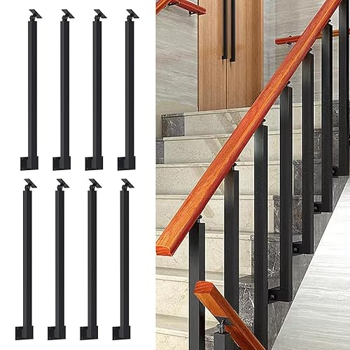 Miniatura 63 de 42/40/38/36/34in Square Stair Baluster Posts- 270° Adjustable Metal Railing Spindles with Flat Bracket Base and Screws Kits; Iron Posts are Suitable