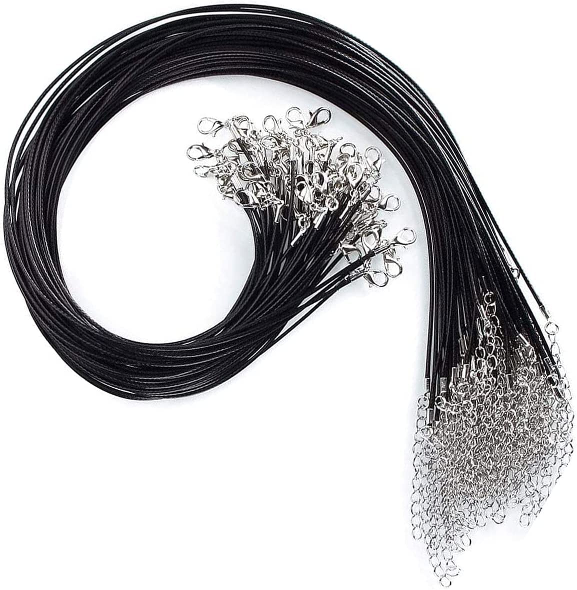 BSTHP Waxed Necklace Cord with Clasp, 30pcs Waxed Threads Bracelet Strings Bulk Black Necklaces Cord 1.5mm PU Imitation Leather Pendant Beading Rope with Adjustable Chain for Jewellery Making