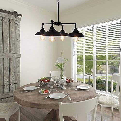 Miniatura 3 de Lámpara colgante de isla de cocina, 4 luces, lámpara moderna de granja, lámpara colgante de techo de metal industrial para comedor, pasillo, mesa de