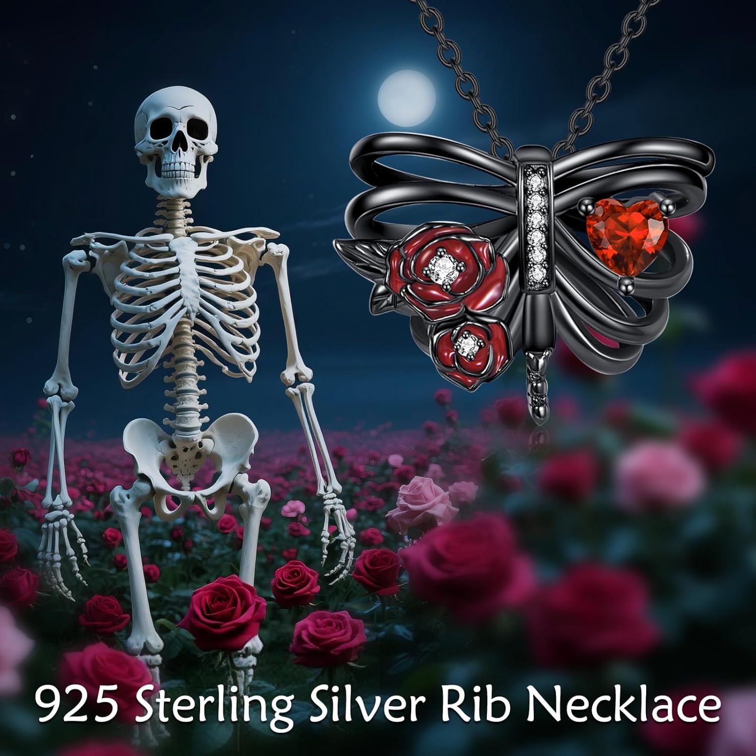 Rib Necklace 925 Sterling Silver Rib Pendant Gothic Skull Jewelry Gifts for Women - Image 4
