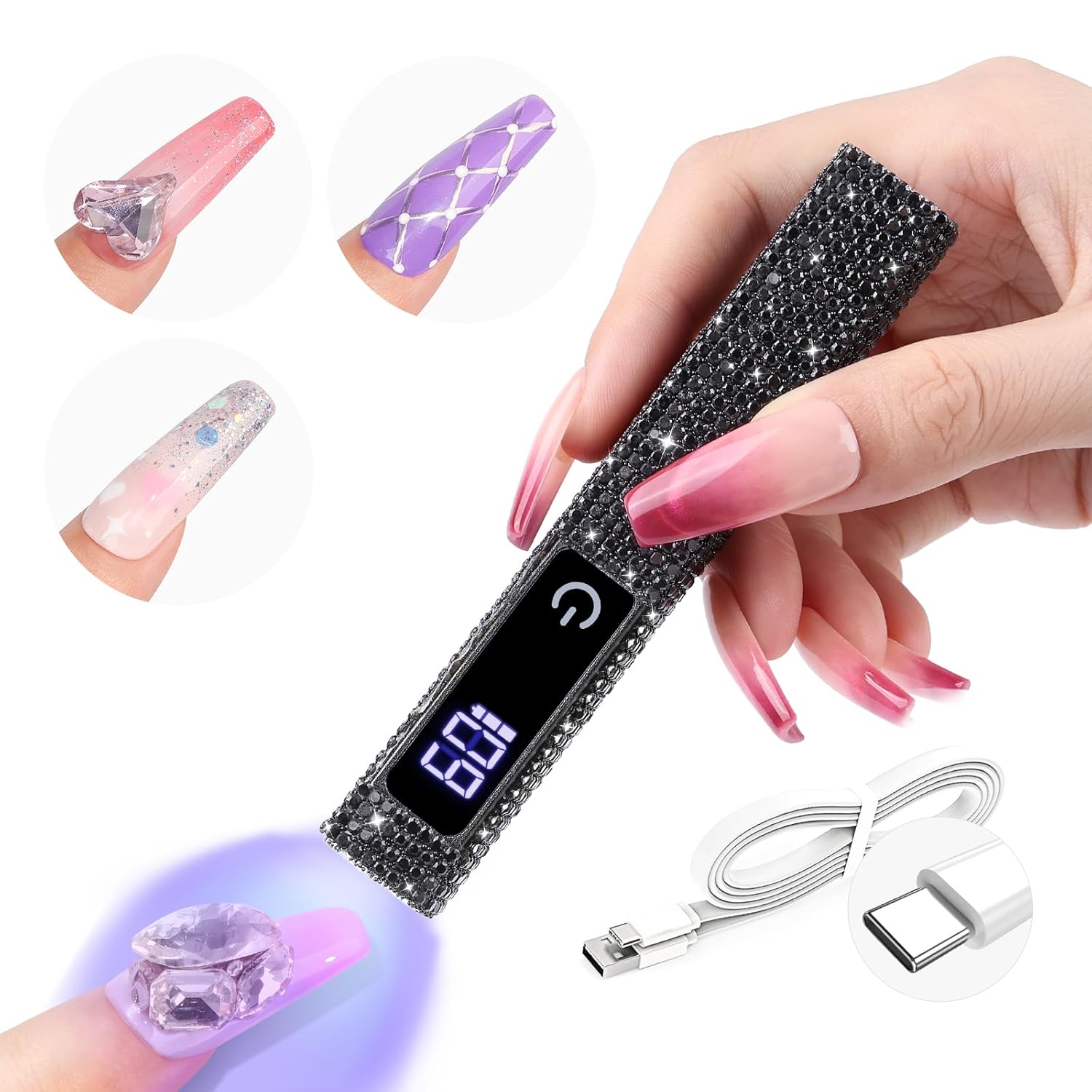 SAVILAND Black U V Light for Gel Nails: Handheld 12W 8X Speed Flash Curing Nail Lamp with Dual Timer & Touch Screen & LCD Display Screen Portable 400 mAh LED Nail Dryer for Gel Polish Nail Art Home