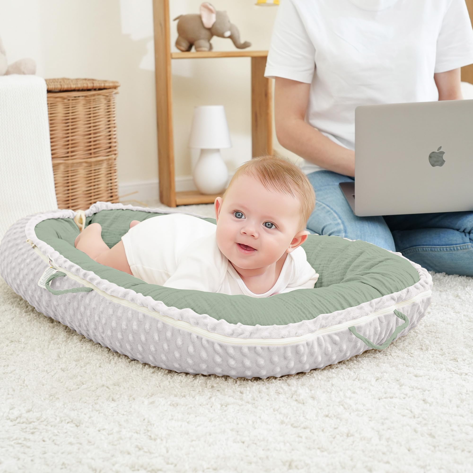 Bearmoss Paracolpi per neonati, multifunzionale, per lettino, versatile, portatile, double face, 90 x 55 cm (verde)