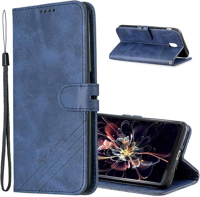MRSTER Case Compatible with Samsung Galaxy J3 2017, Premium PU-Leather Flip Wallet Cover Phone Case for Samsung Galaxy J3 2017 J330. HX Retro Blue
