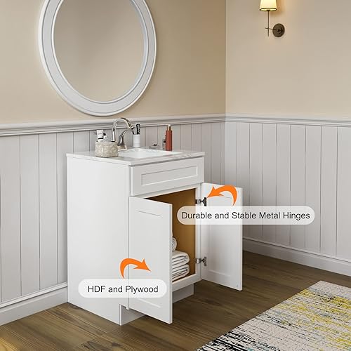 Miniatura 5 de LOVMOR SW-VS24 Armario base de 24 pulgadas de ancho, tocador de baño de un solo fregadero puertas de cierre suave y estantes ajustables, 21 pulgadas