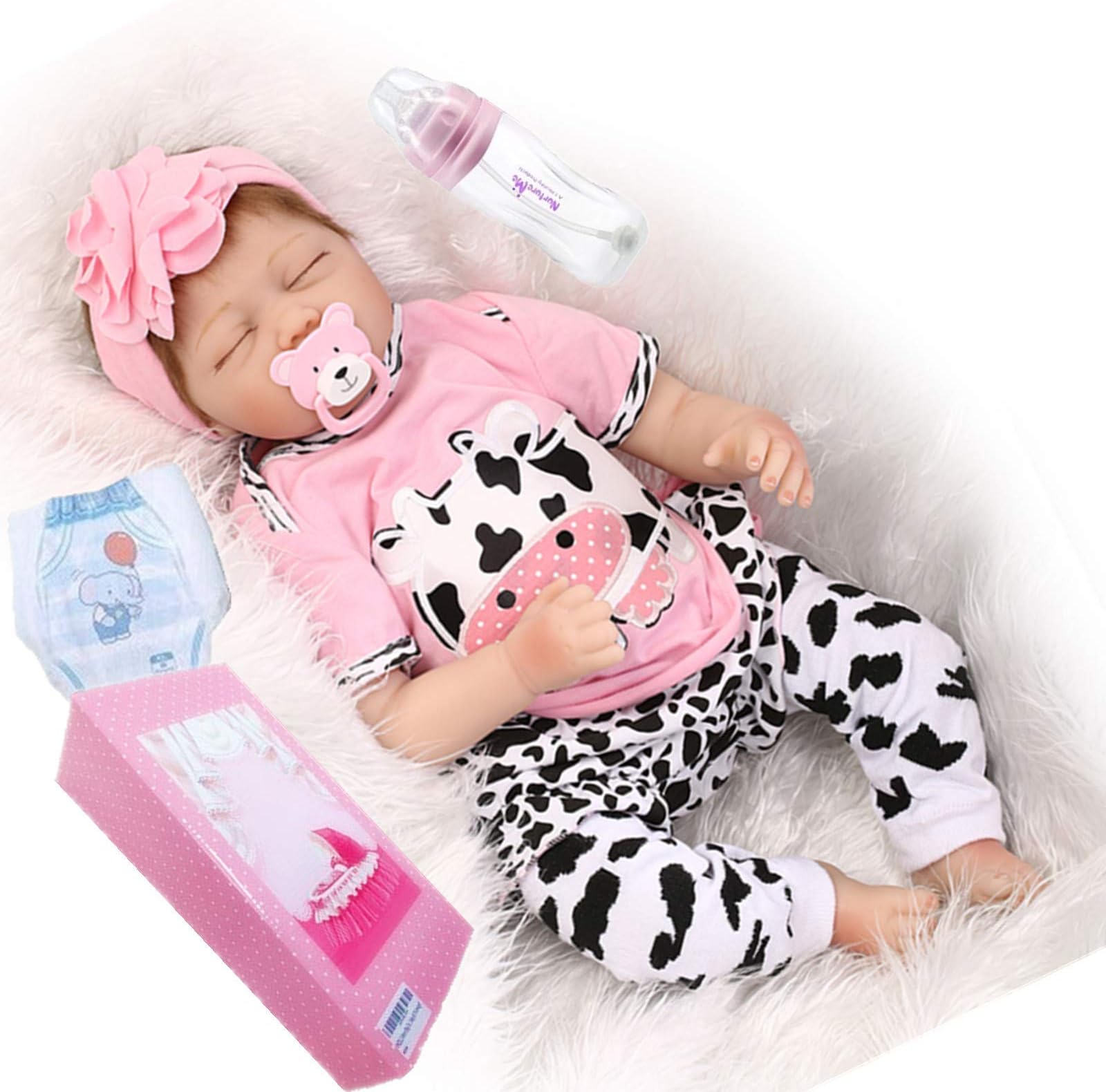 Lifelike Newborn Baby Dolls Sleeping Reborn Baby Girl 22" Cute Realistic Soft Silicone Vinyl Dolls Reborn Dolls with Clothes