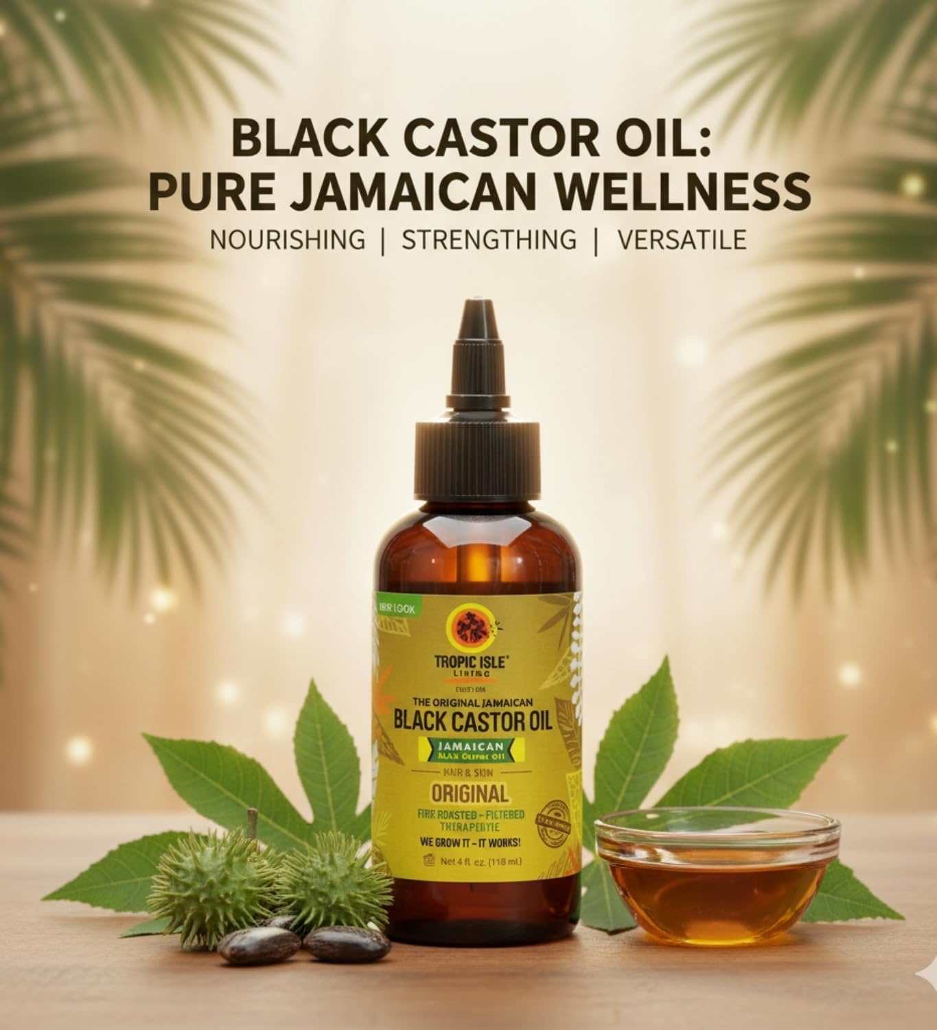 Tropic Isle Living Black Castor Oil– 4x Jamaican Black Castor Oil (ORIGINAL) 4floz Bundle – Hydrates, Nourishes, Helps Maintain Strong and Smooth Hair – Gift Set (4 Items)