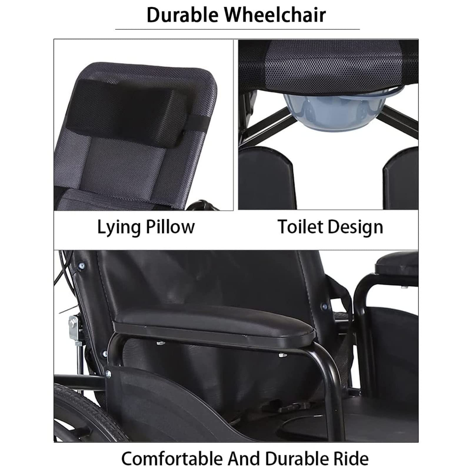 Sillas de ruedas autopropulsadas, silla de ruedas reclinable, silla de ruedas plegable, brazo de escritorio ligero, desmontable acolchado con patas elevadoras oscilantes