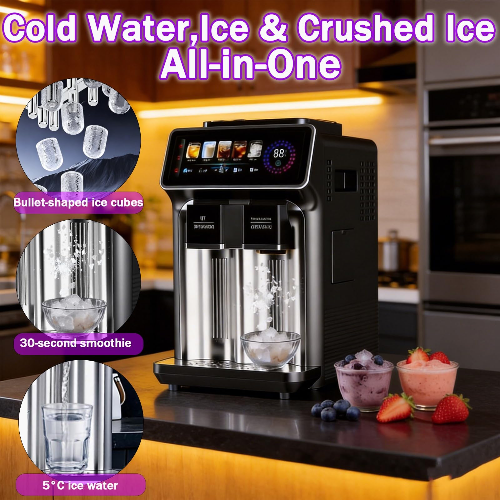 Máquina De Hielo De Mostrador 3 En 1, Máquina De Hielo Y Granizados De Agua Fría, Fabricación De Hielo Con Un Solo Botón, Grosor Ajustable Para El Hogar, La Oficina, Fiestas, Bares