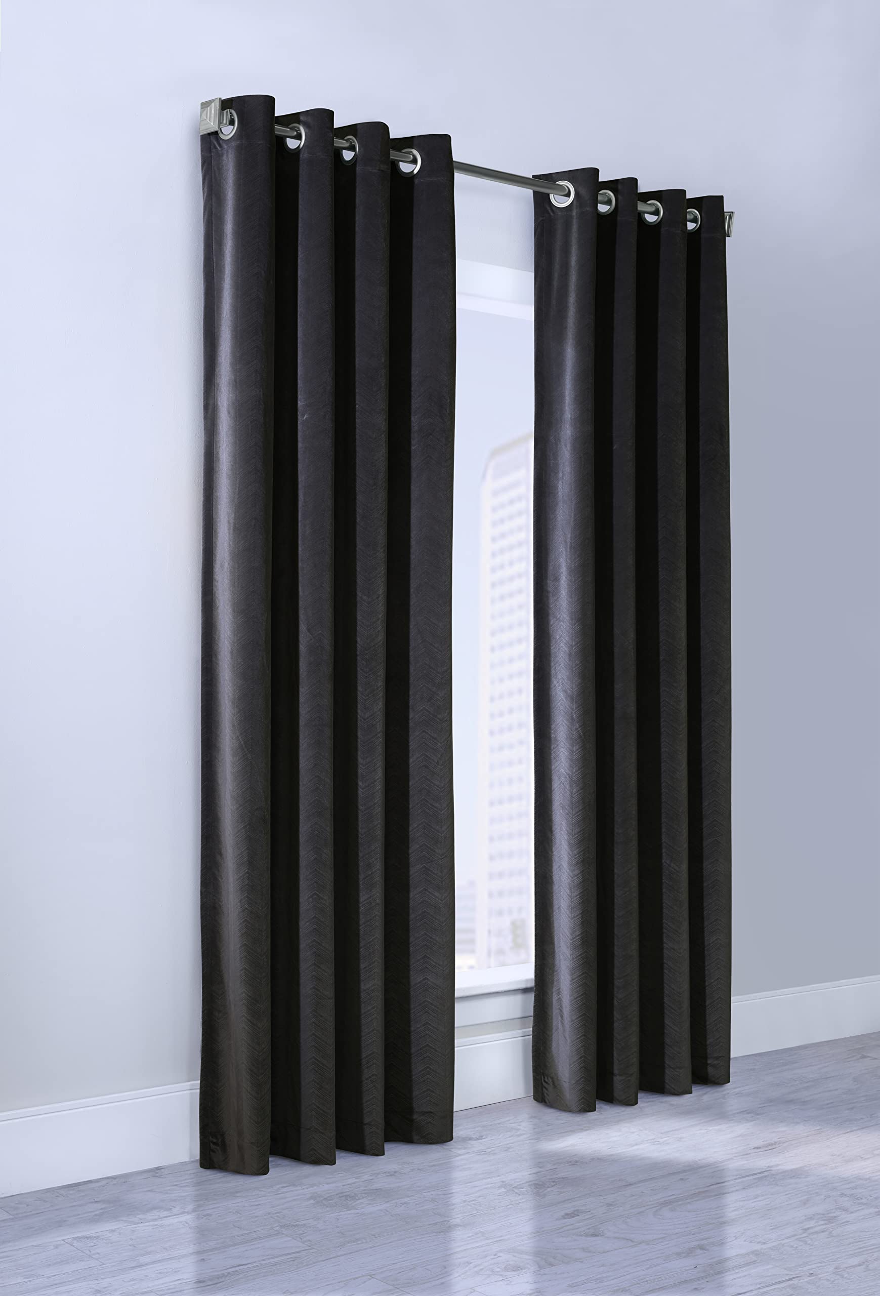 LOFT LIVINGMoosic Silky Velvet Light Filtering Grommet Curtain Panel 52" x 95" in Black