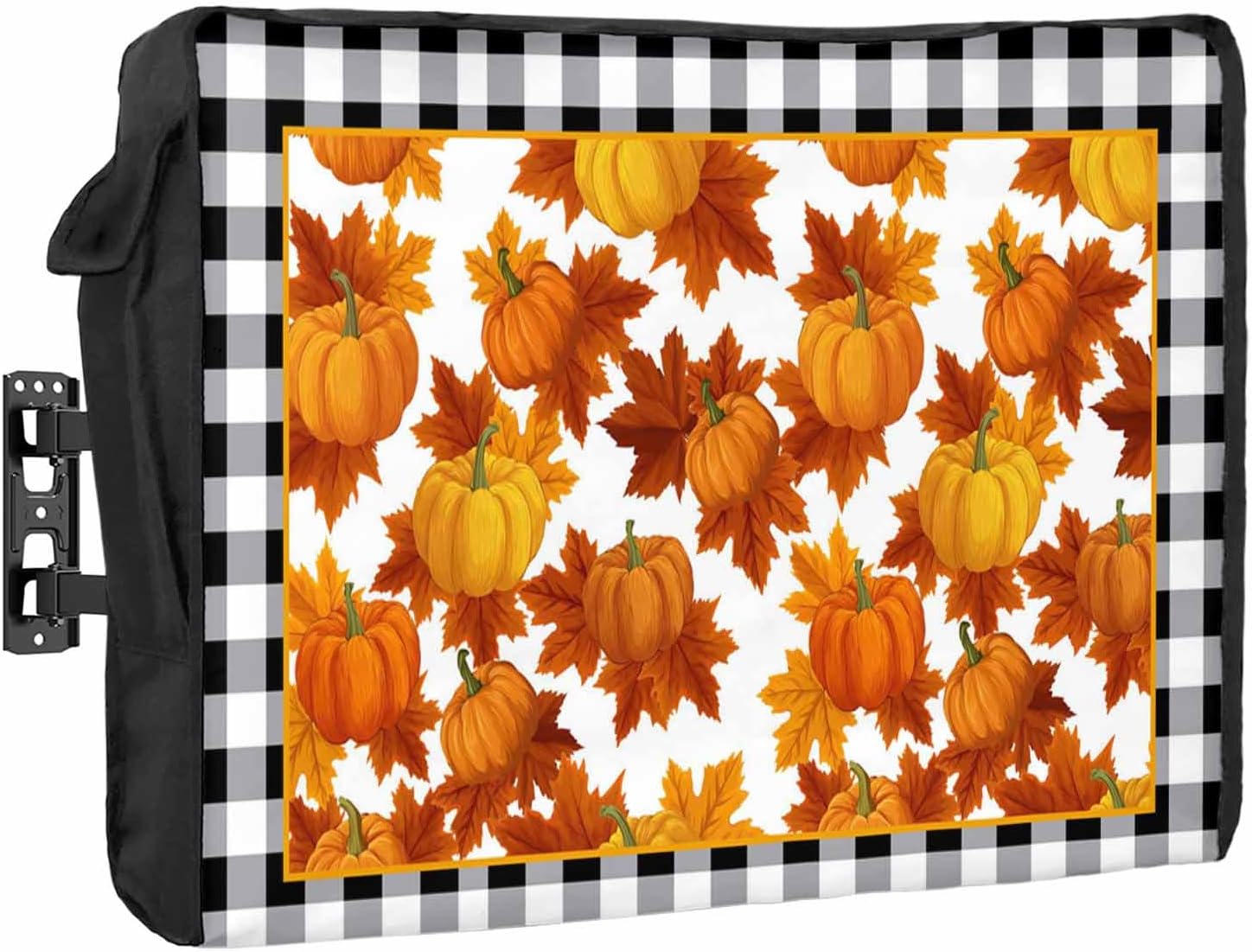 Thanksgiving Outdoor TV Cover Autumn Maple Leaf Fall Pumpkin Buffalo Check Waterproof and Weatherproof 40"-43" LCD Movable Shield TV Display Screen Protector Outside Television Covers 40"Wx25"H