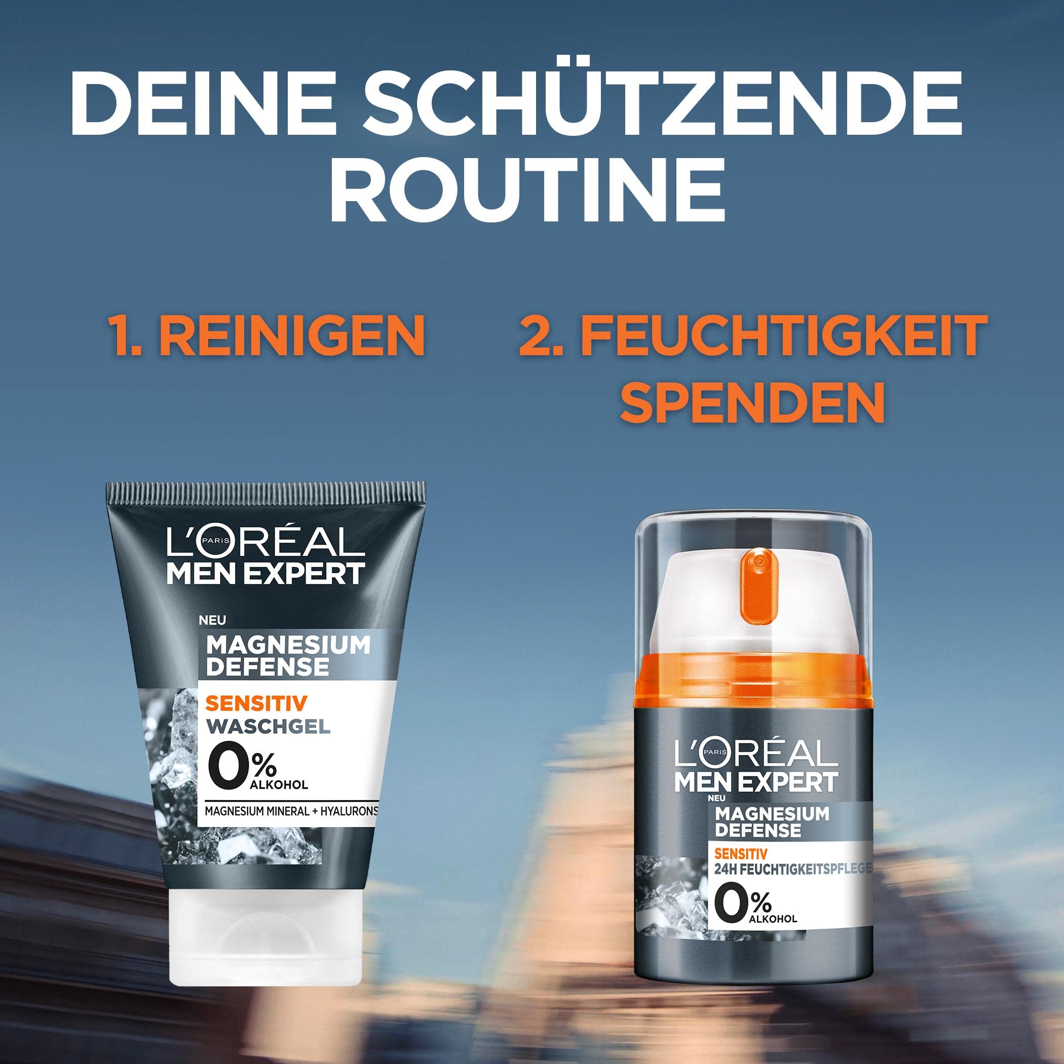 L'Oréal Men Expert Sensitiv pielęgnacja twarzy dla mężczyzn, kojący krem nawilżający do skóry wrażliwej, krem do twarzy dla mężczyzn z magnezem i kwasem hialuronowym, magnez Defense, 1 x 50 ml
