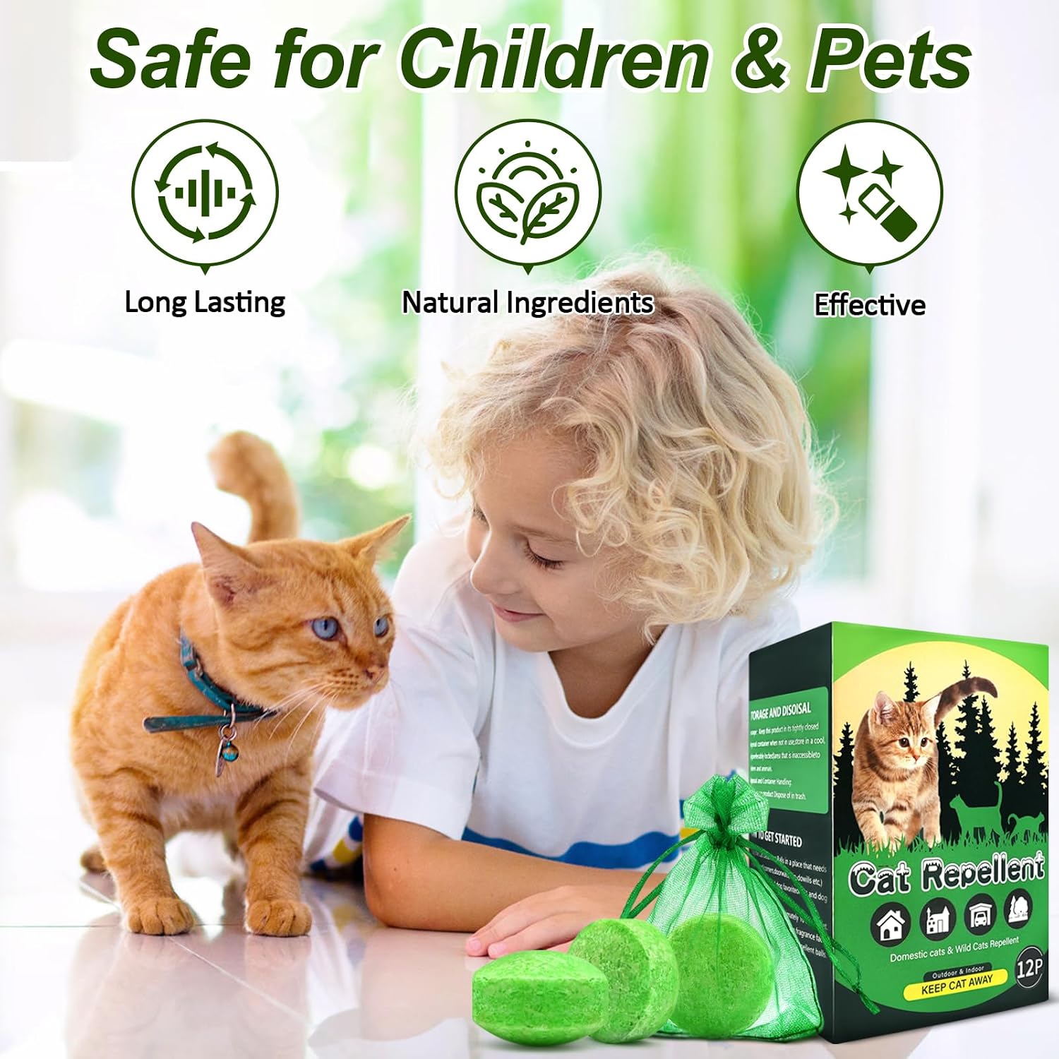 12 Pack Cat Deterrent Outdoor,Natural Peppermint Oil Cat Deterrent Outdoor& Indoor with Essential Oils Keep Cats Away from Garden, Furniture, and More, Protect Your Yard and Furniture