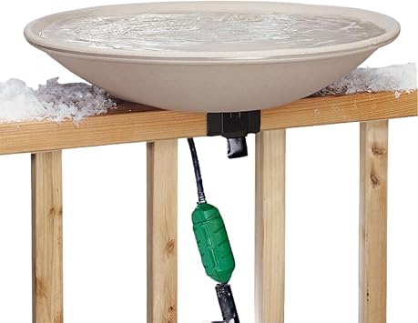 BestNest API 650 Deck Mounted Heated Bird Bath with Outdoor Cord Connector 18.5" Basin, 150W Thermostatically Controlled Heater All-Season Bird Bath for Deck Rails