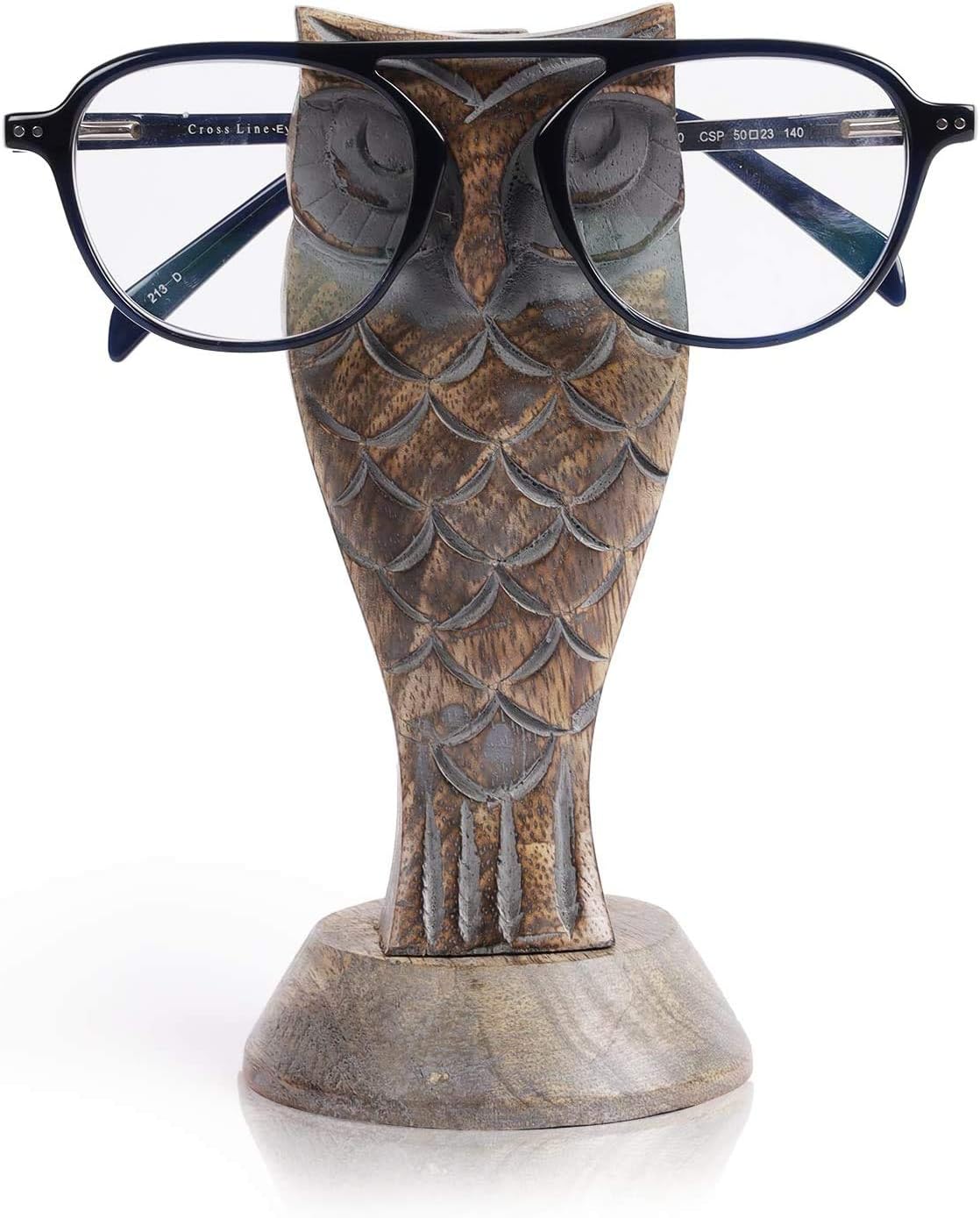 Father's Day Gifts Wooden Owl Eyeglass Spectacle Holder Handmade Display Stand for Office Desk Home Decor Gifts