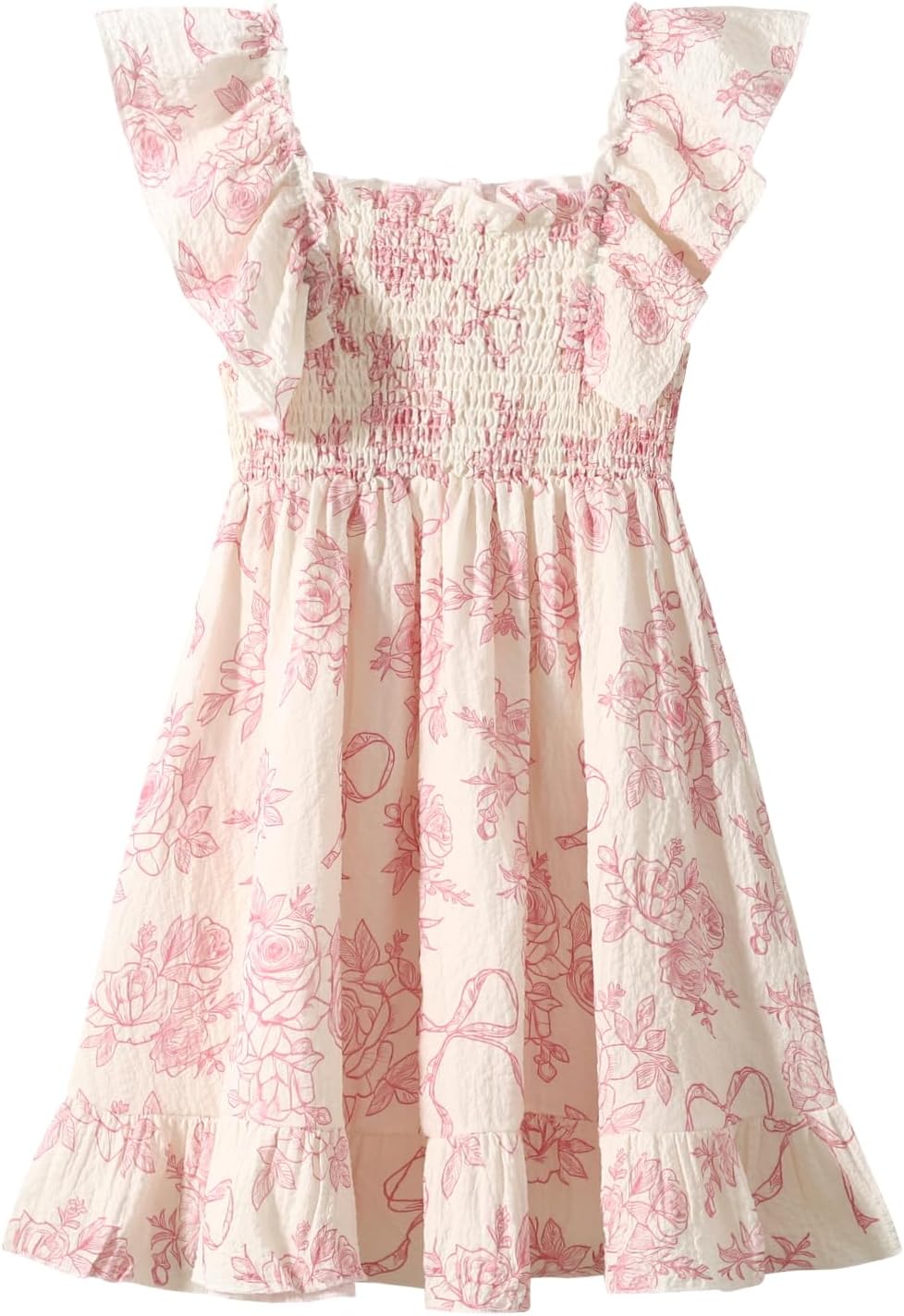 Girls Summer Dress Floral Ruffle Sleeve Swing Flowy Dresses A-line Sundress for Girls Casual Beach Wedding Dress