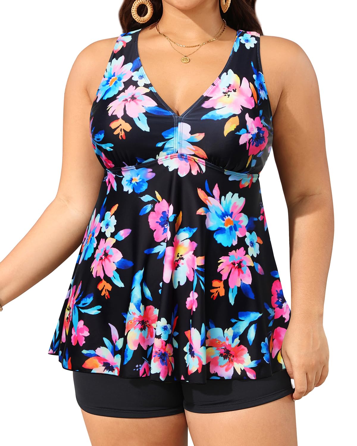 Aqua Eve Plus Size Swimsuits with Shorts Two Piece Tankini for Women Flowy Bathing Suits Athletic Swimwear