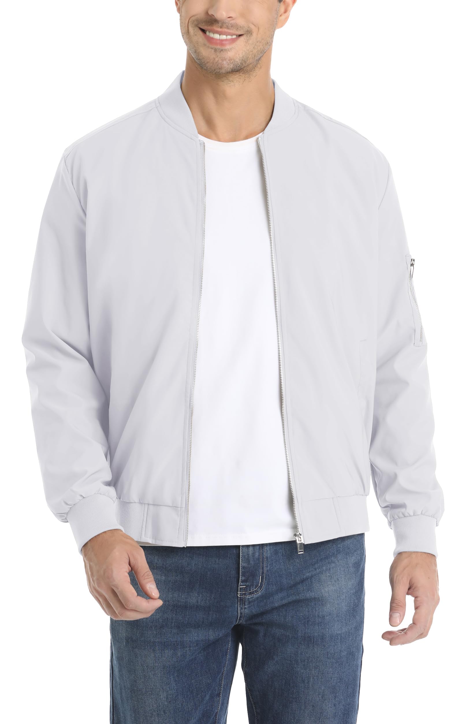 KEFITEVD Hommes Printemps Eté Blouson de Sport Golf Décontractée Léger Baseball Piste Vestes Bomber Manteaux avec Poches Polyester