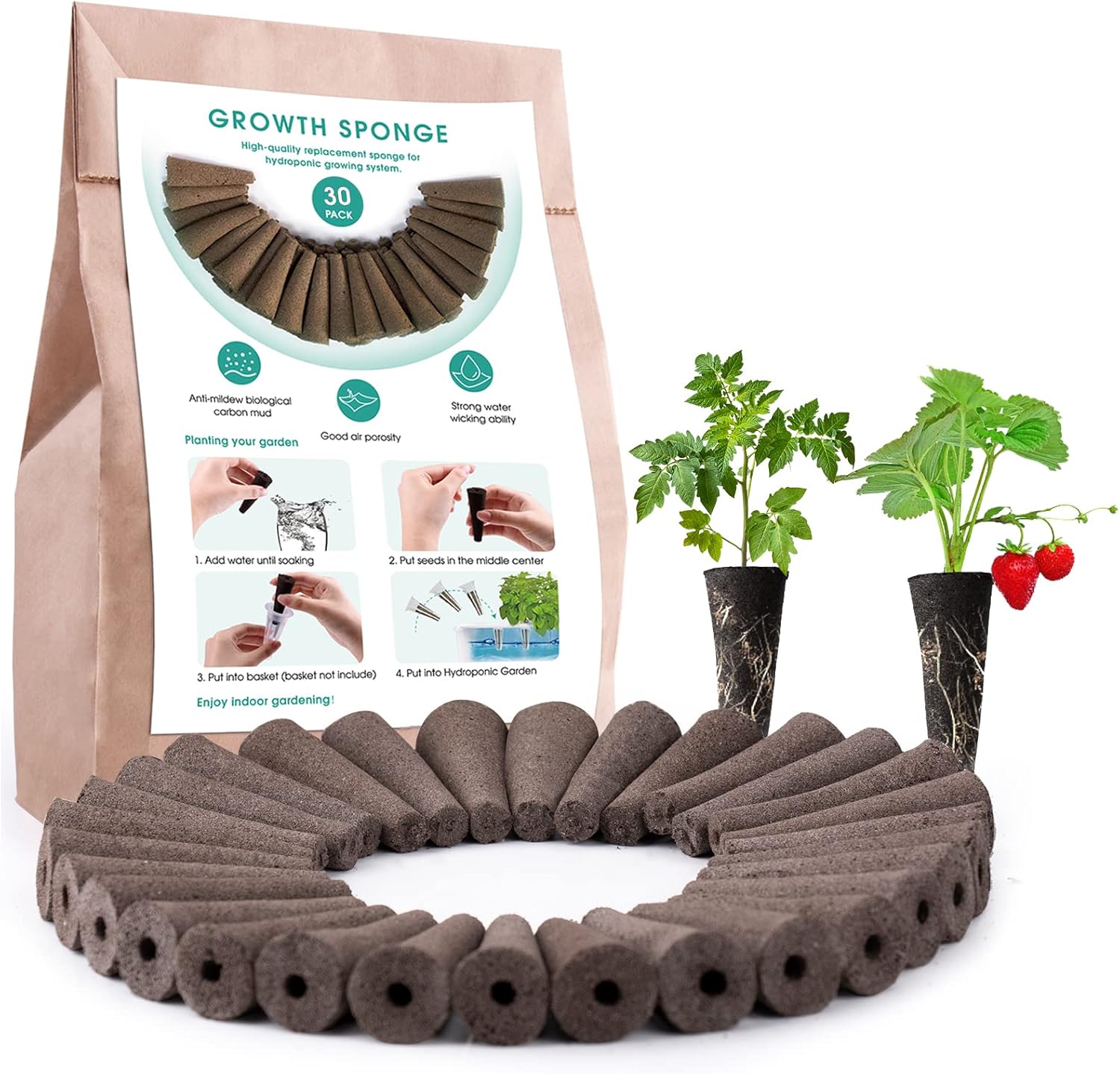 30 Pack Grow Sponges, Growth Sponges Pods for AeroGarden, Sponges Replacement Kit for Hydroponic
