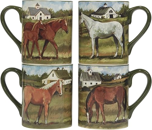 Certified International York Stables - Tazas de 18 onzas, juego de 4 diseños surtidos, multicolor