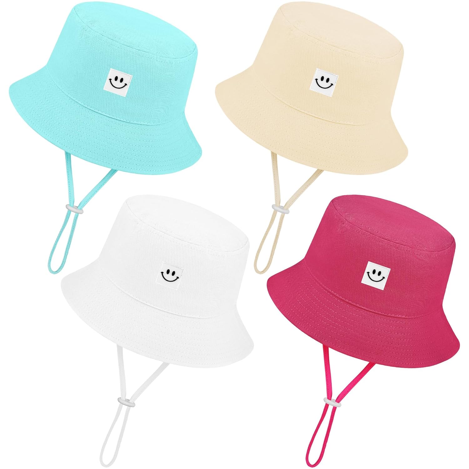 Cooraby Pacote com 4 chapéus de sol para bebês, respirável, sorriso, balde de proteção solar, boné ajustável para bebês meninas e meninos