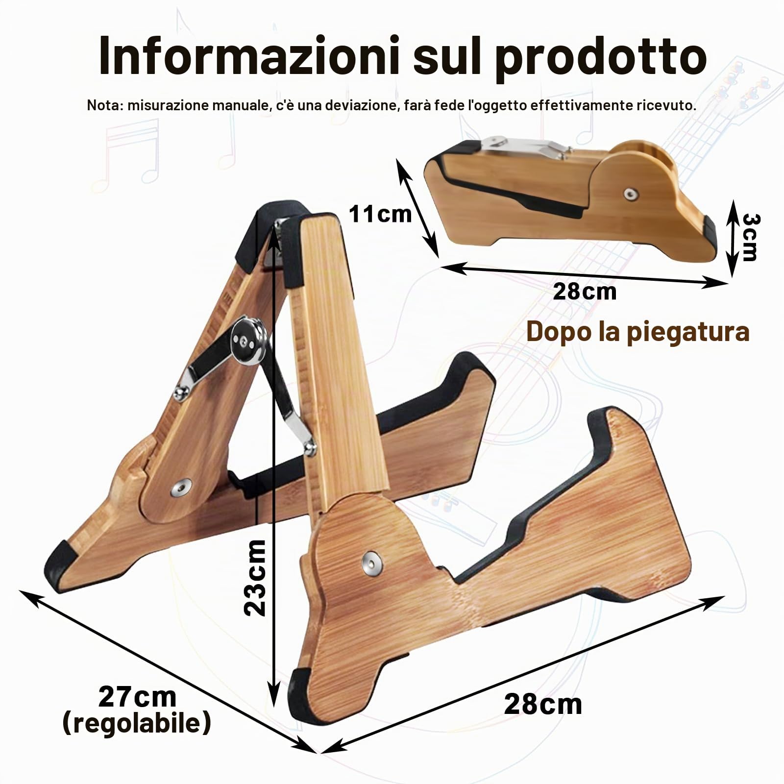 SUNOYA Supporto per Chitarra Pieghevole, Portatile e Stabile, per Chitarra Classica, Acustica ed Elettrica