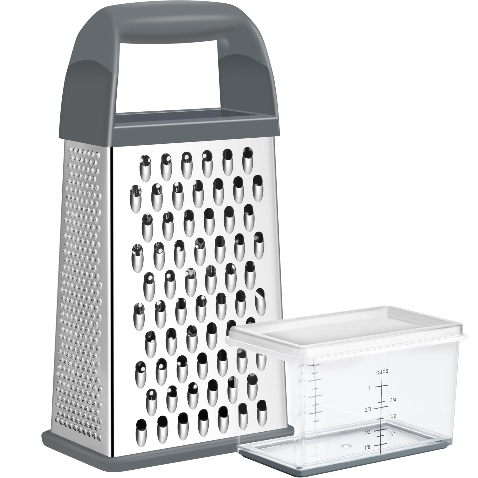 Urbanstrive Cheese Grater With Container, Professional Cheese Grater with Handle, Stainless Steel Graters for Kitchen Handheld, Box Grater with 4