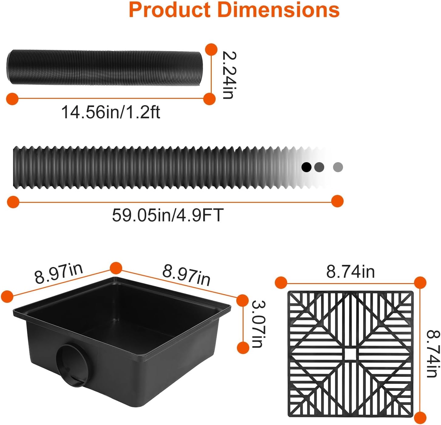 2Pcs Low Profile Gutter Downspout Extension Kit – No Digging Catch Basin with 4.9FT Flexible & Extendable Hose, Leak-Proof Design, House Foundation Protection, Easy Installation for Lawn & Landscape