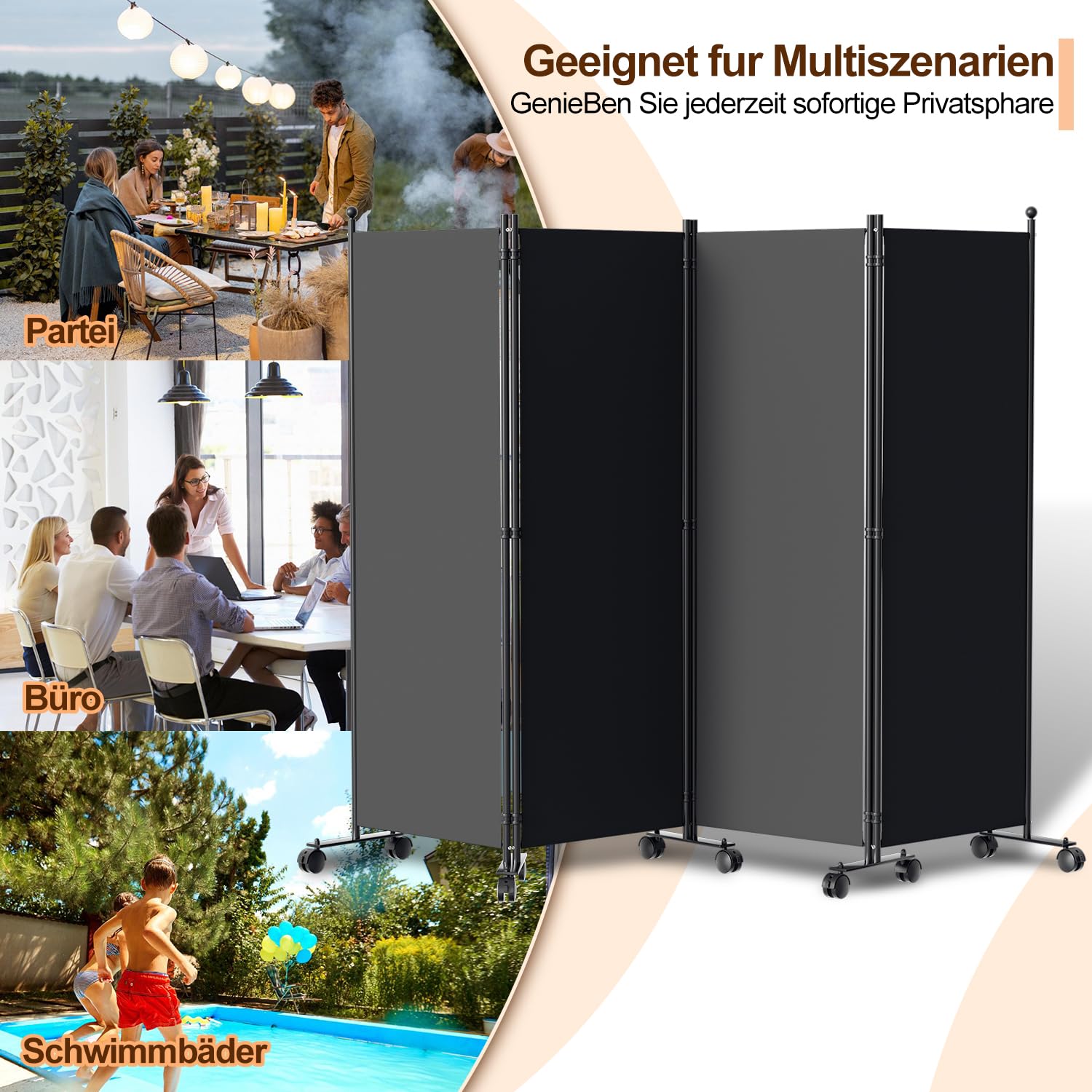 Paravent 3 Volets Panneaux Cloison Séparateur De Pièce Pliable Recto Verso Melange Despeces 135x172 Cm Par110566