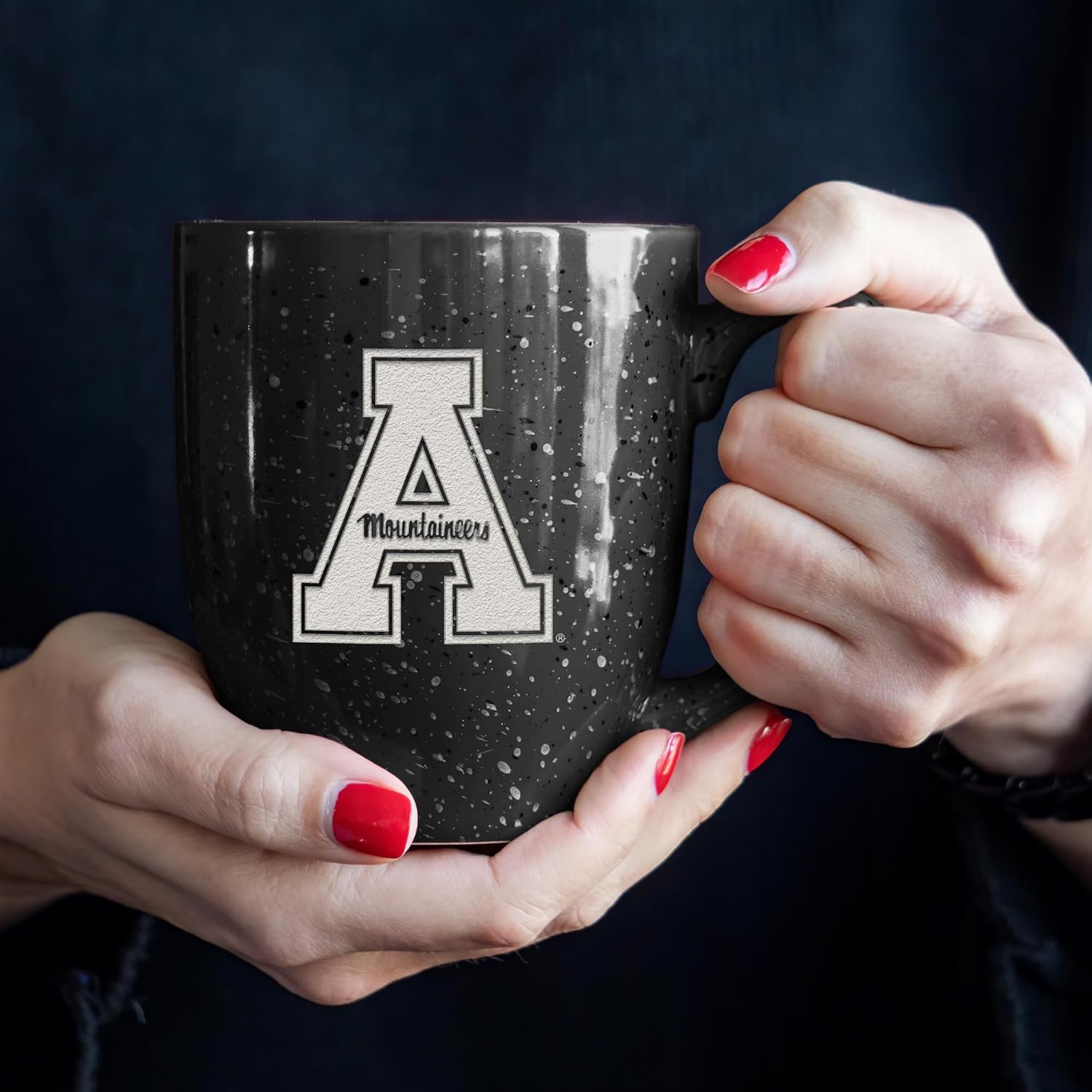 Rico Industries NCAA Appalachian State Mountaineers Standard Black 16 oz Team Color Laser Engraved Speckled Ceramic Coffee Mug - Image 4