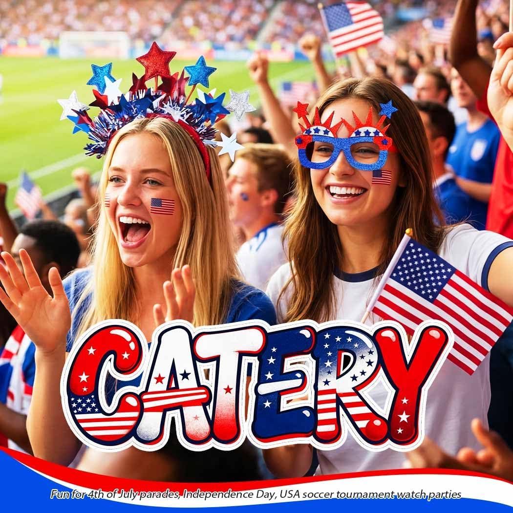 Catery 4th of July Headband Glasses Set Patriotic Accessories for Women image 5