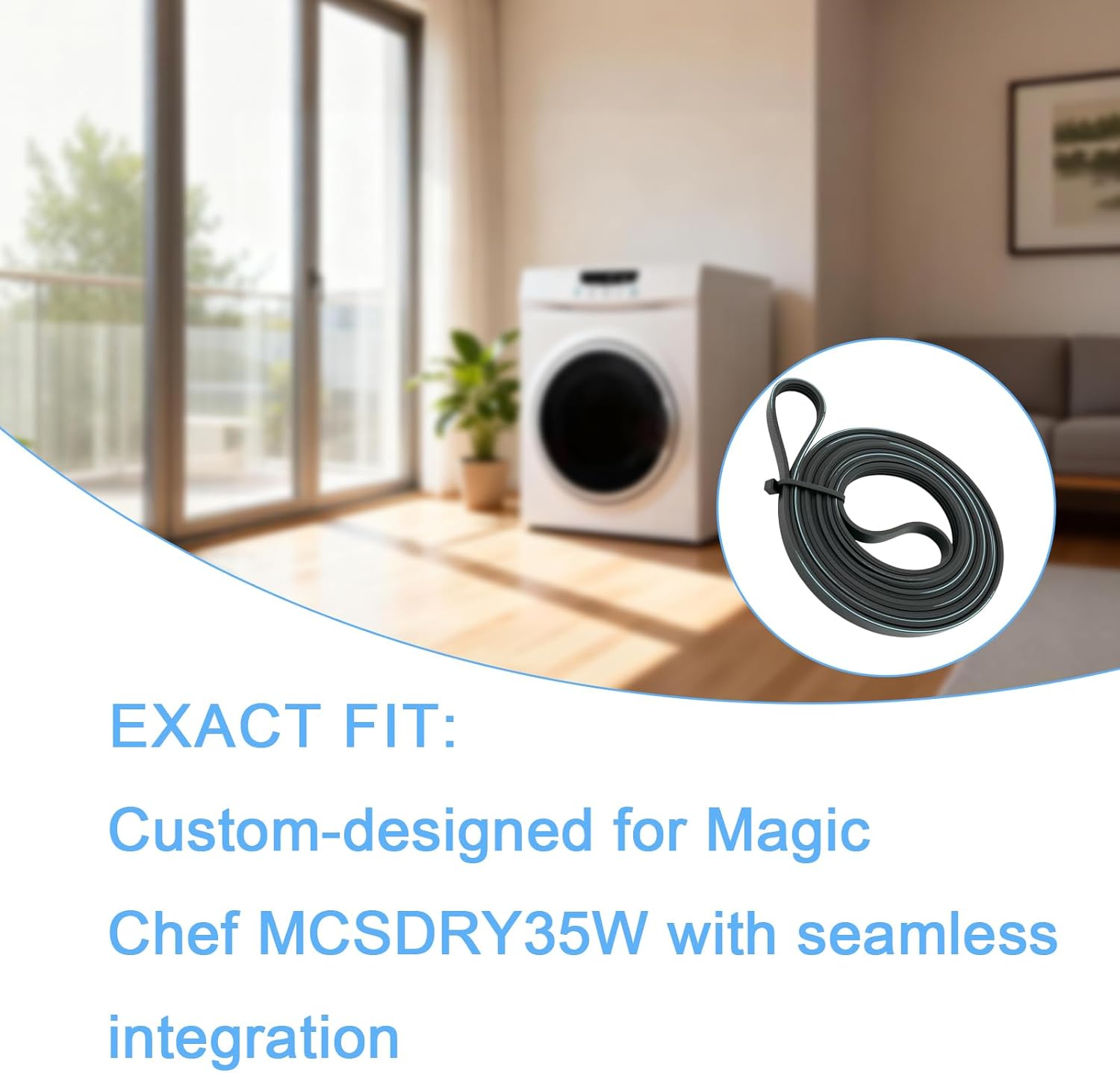 Portable Dryer Drum Drive Belt Compatible with Magic Chef MCSDRY35W, Heavy-Duty Replacement Belt for Compact Tumble Laundry Dryers