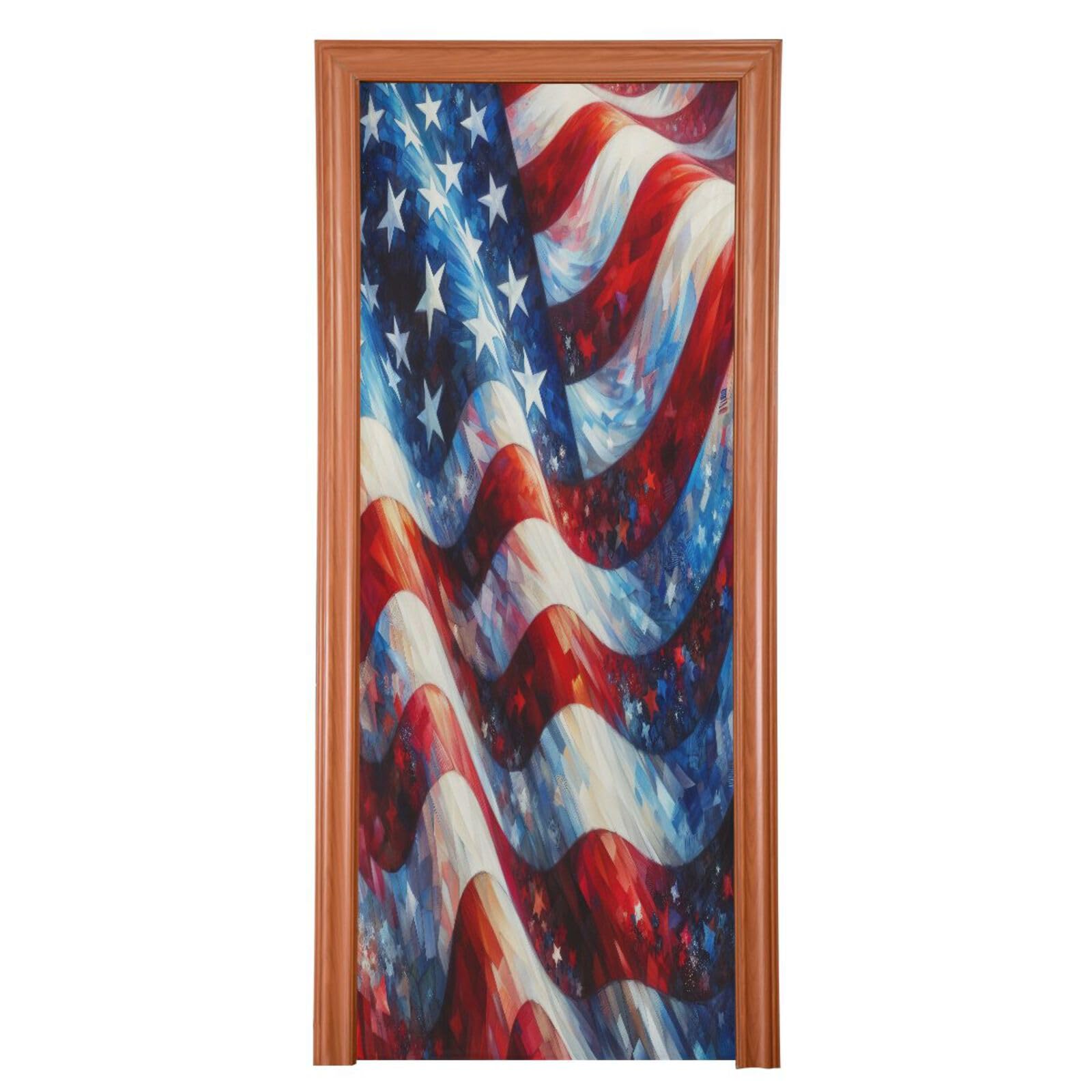 FLildon American Flag Door Cover Decoration, 4th of July Party Accessory Porch Decor for Festive Ornament Room Door Covers 32 x 79 Inch
