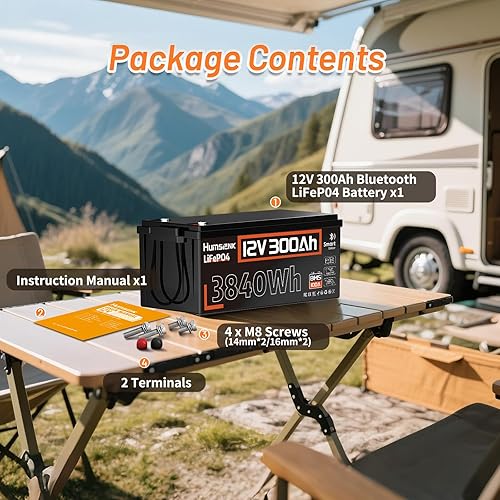 Miniatura 8 de HumsiENK LiFePO4 - Batería Bluetooth de 12 V 300 Ah de litio integrada 100 A BMS, 15000 Ciclos Profundos Batería 3840Wh con protección a baja