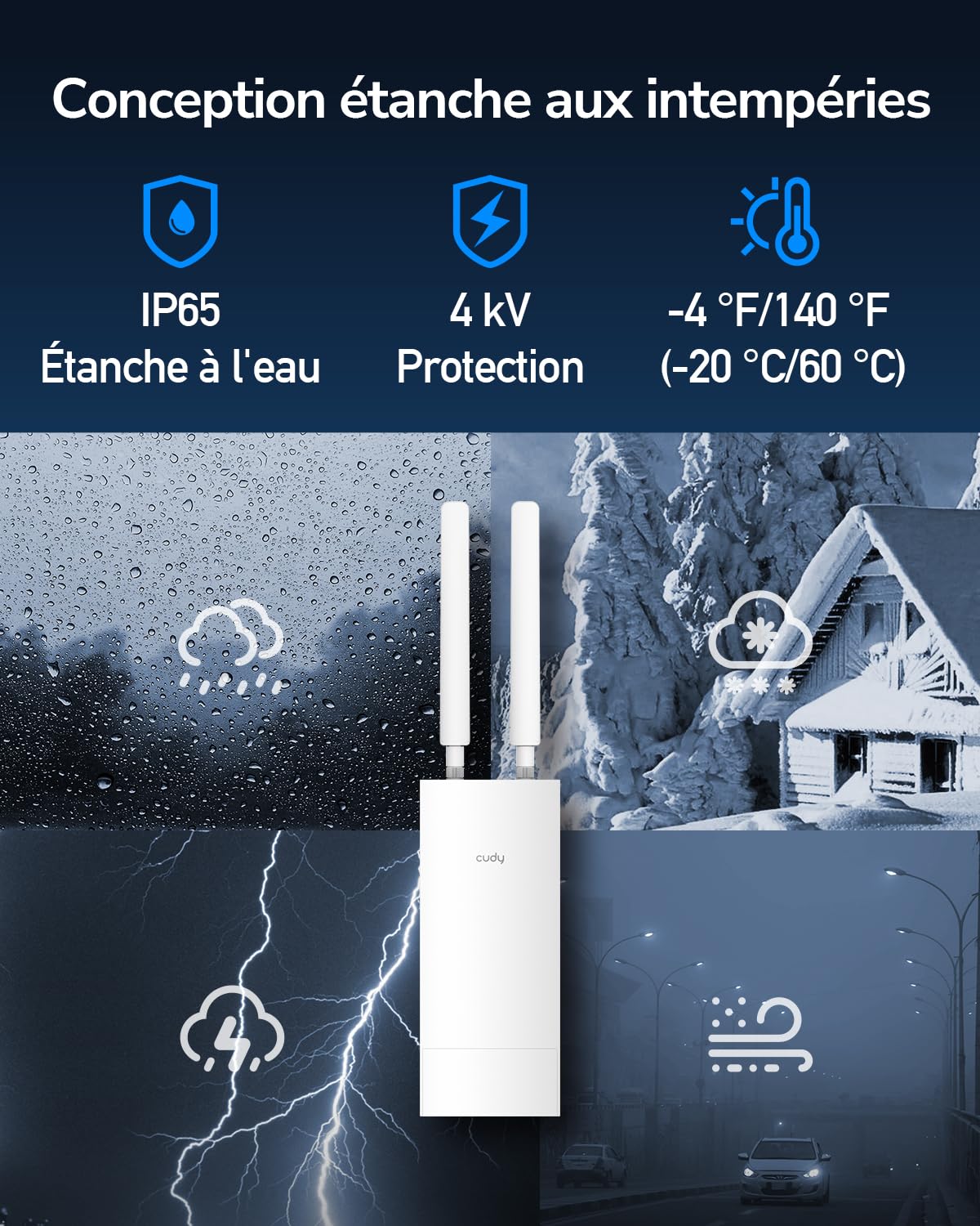 Cudy Modem routeur extérieur 4G LTE Cat4 débloqué avec Fente pour Carte SIM, Wi-FI N300, IP65, antennes cellulaires Amovibles, Adaptateur PoE Passif Inclus, VPN, LT400 extérieur