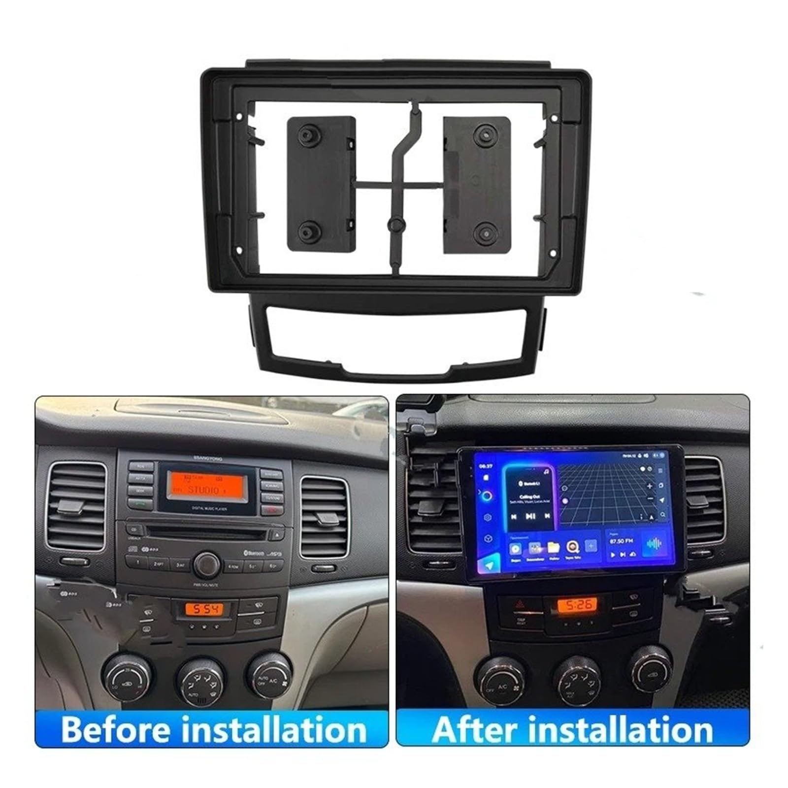 Mascherina Autoradio Cornice Stereo Lettore Multimediale Pannello Centrale Fascia 9 Pollici Interni Auto Stereo Radio Android Telaio per Ssang YONG per Korando 2011-2013