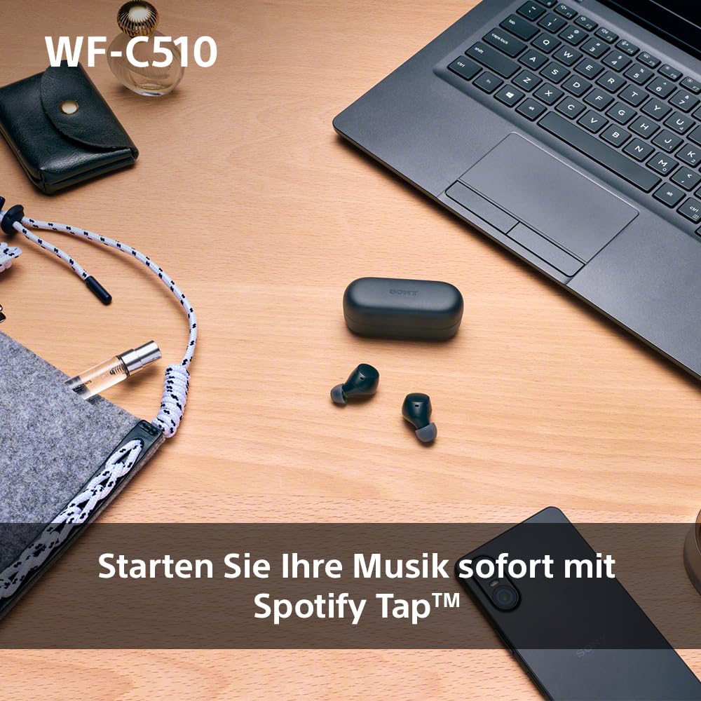 Sony WF-C510 Truly Wireless Kopfhörer - Kleine, leichte Bluetooth In-Ear-Kopfhörer mit Multipoint-Connection, Ambient Sound, IPX4 Rating, Spotify Tap, Quick Charge, 22 HR Akku, iOS & Android - Schwarz