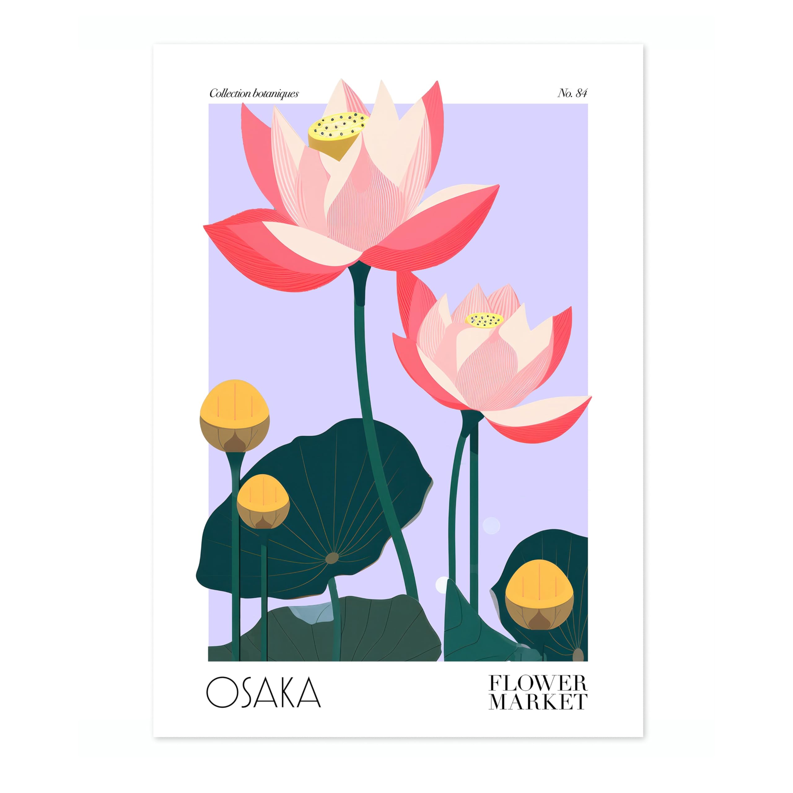 Osaka Flower Market Poster Floral Wall Decor Print Abstract Colourful Minimalist Travel Bedroom Art, Archival Matte, A2 (Print Only) - 59.4x42cm