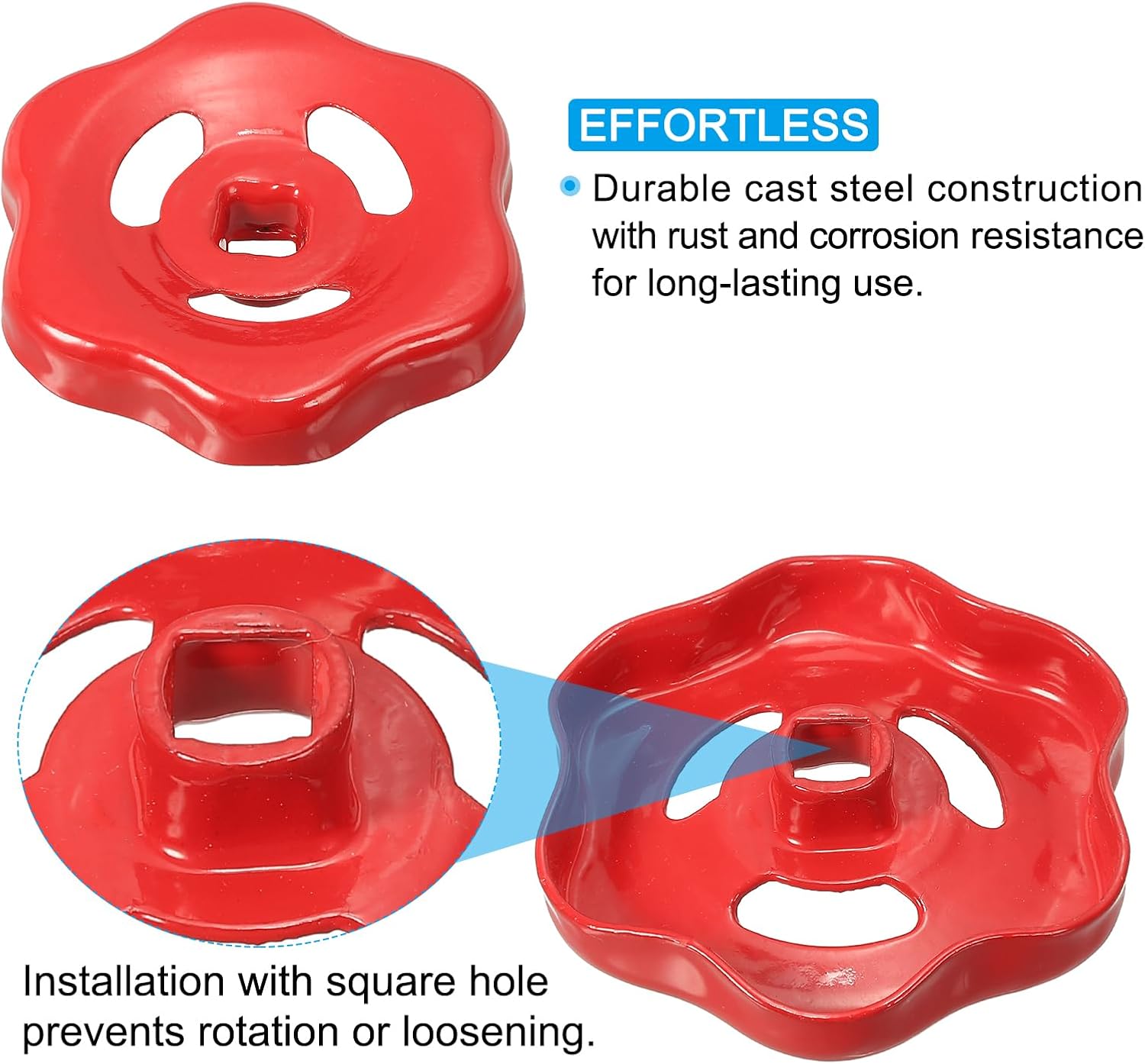 PATIKIL Outside Faucet Handle Square Stem Hole 7x7mm, Cast Iron Faucet Round Wheel Handle Replacement Water Spigot Handle with Screws Spacer, Red