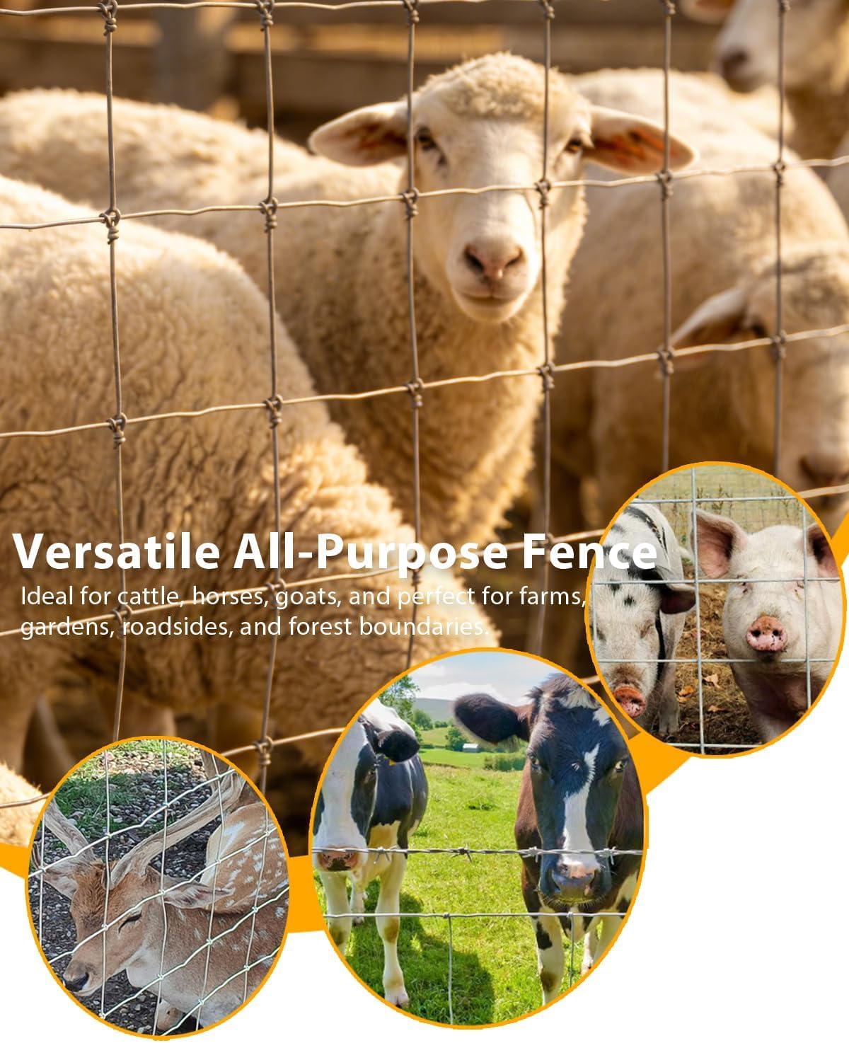 GarveeTech Cattle Farm Fence, 4FTx328FT Galvanized Wire Fencing 14GA Heavy Zinc Coating Wire Fencing, for Goat Deer Yard Livestock Animals Protection (4x328ft(14GA))