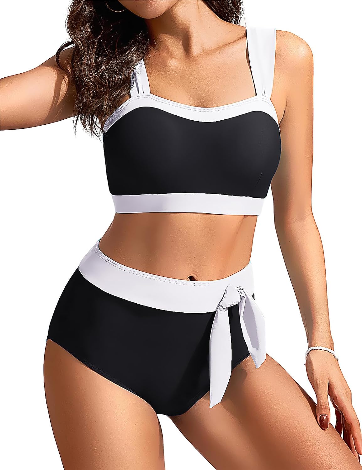 Kate Kasin Womens Bikini Set Colorblock High Waisted Swim Suits Two Piece Tummy Control Cheeky Tie Front Bathing Suit Kate Kasin Womens Bikini Set Colorblock High Waisted Swim Suits Two Piece Tummy Control Cheeky Tie Front Bathing Suit
