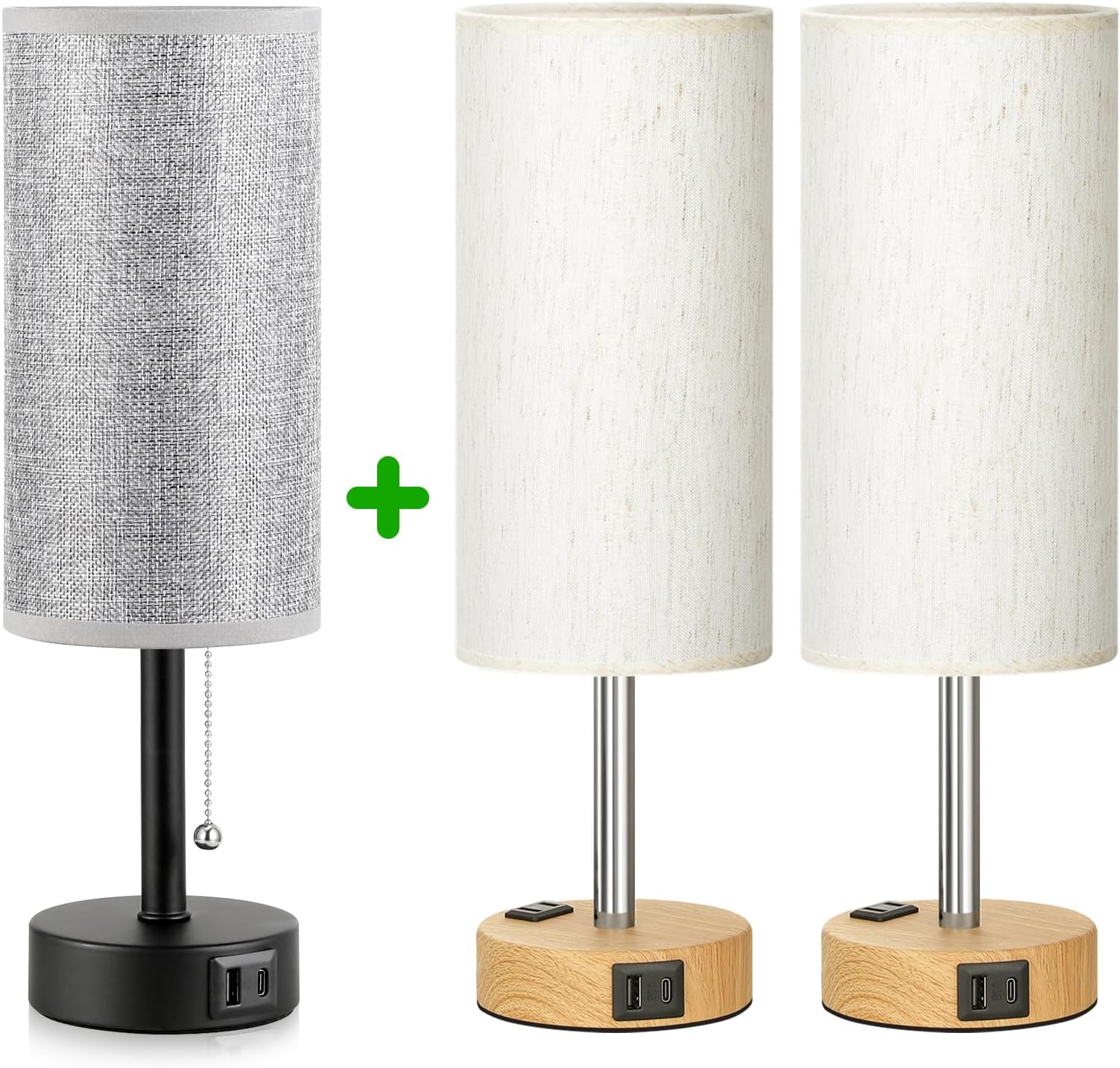 Oneach 19.5" Black Table Lamp With Fabric Shade - Small Bedside Lamp, Nightstand Reading Light For Bedroom, Living Room