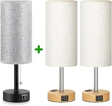 Bedside Lamp for Bedroom Set of 3 - Small Table Lamp with USB A + C Charging Port, Night Stand Light with Bulb, Side Table Desk Reading Lamp for Living Room