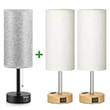 Bedside Lamp for Bedroom Set of 3 - Small Table Lamp with USB A + C Charging Port, Night Stand Light with Bulb, Side Table Desk Reading Lamp for Living Room