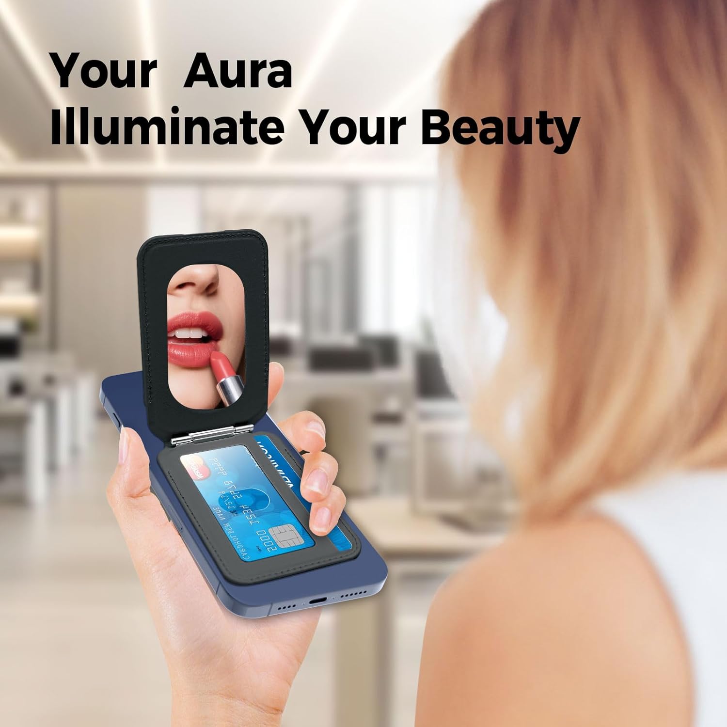 Magnetic Phone Wallet With Makeup mirror ，4 Card Holder with Adjustable Stand,RFID-Blocking Magsafe Wallet for iPhone 17/16/15/14/13/12 Pro Max Series Cases(Black) - Image 2