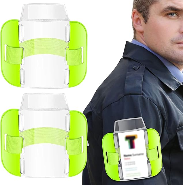 2Pcs Sia Badge Holder Security Badge Holder Security Armband High Visibility Adjustable Arm Holder Badge Armband Badge Holder for Security Personnel Guards Emergency Workers (2 Pcs Fluorescent Green)